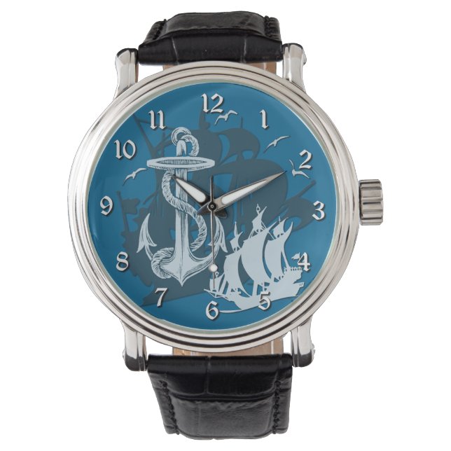 Pirat Frakt & Anchor White Silhouette Watch Armbandsur (Framsida)