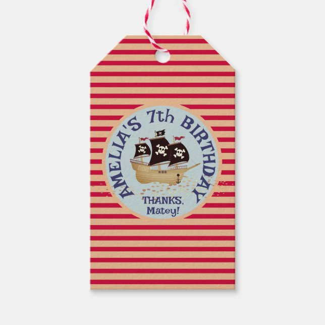 Pirat Frakt Barns födelsedag Party Presentetikett (Framsidan)