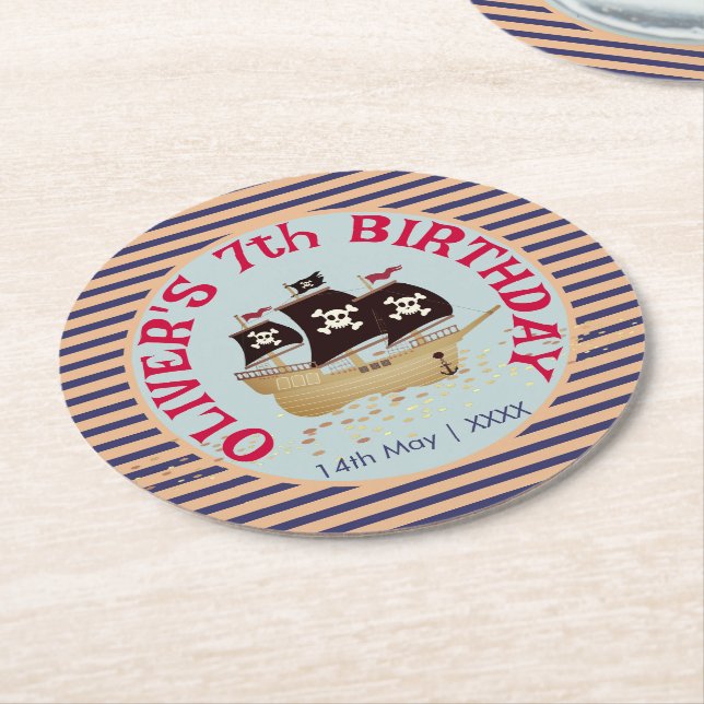 Pirat Frakt Barns födelsedag Party Underlägg Papper Rund (Vinklad)
