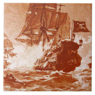 PIRAT FRAKT BATTLE I brun sepia Kakelplatta
