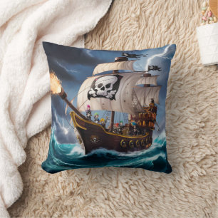 Pirat Frakt Battles Stormy Seas Kudde