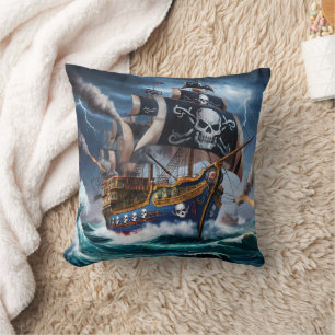 Pirat Frakt Battling Stormy Seas at Dusk Kudde