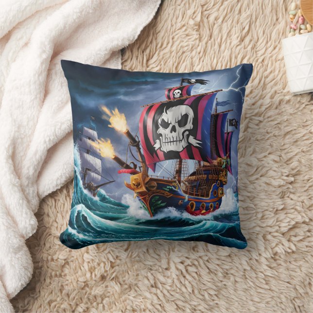 Pirat Frakt Battling Stormy Seas at Dusk Kudde (Filt)