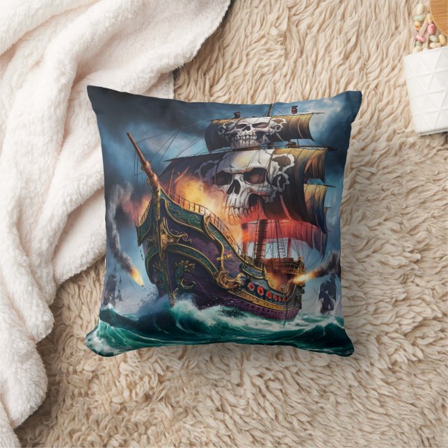Pirat Frakt Battling Stormy Seas at Dusk Kudde (Filt)
