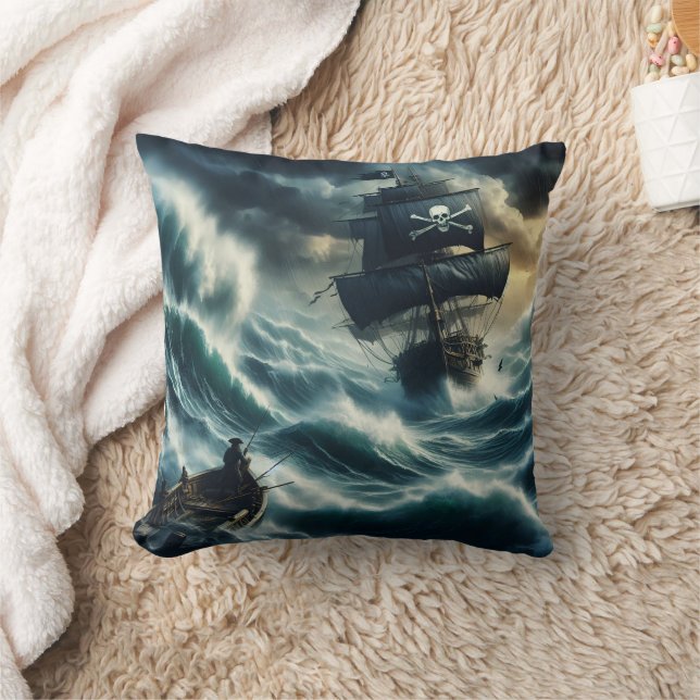 Pirat Frakt Battling Stormy Seas at Dusk Kudde (Filt)