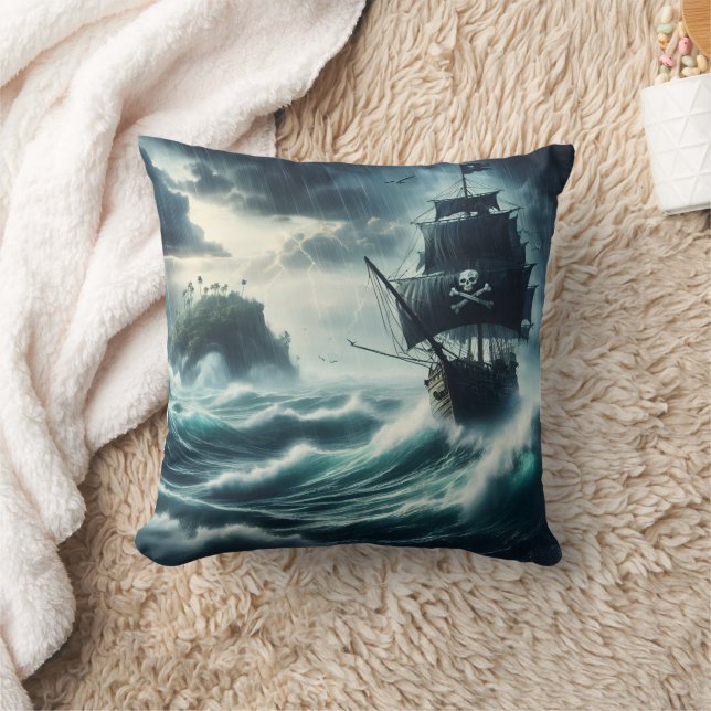 Pirat Frakt Battling Stormy Seas Near Island Kudde (Filt)