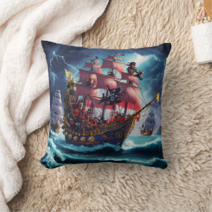 Pirat Frakt Battling Stormy Seas på natten Kudde