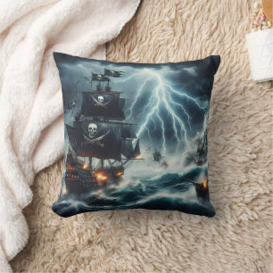 Pirat Frakt Battling Stormy Seas på natten Kudde