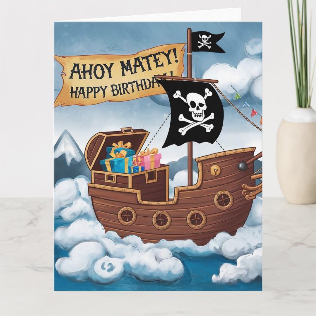 Pirat Frakt Birthday Card - Ahoy Matey! Kort (Framsida)