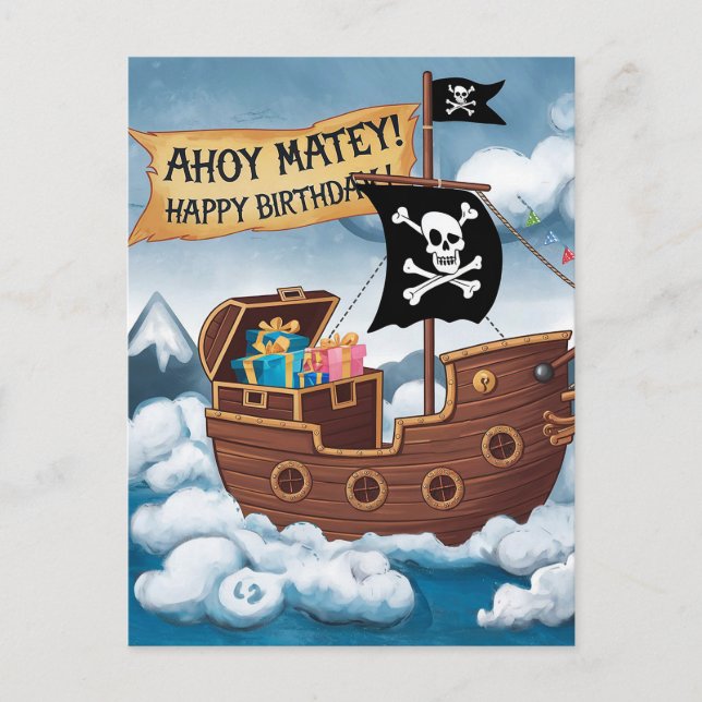 Pirat Frakt Birthday Card - Ahoy Matey! Vykort (Framsida)
