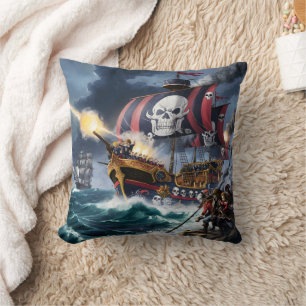 Pirat Frakt bränner kanonkulor i Stormy Seas Kudde
