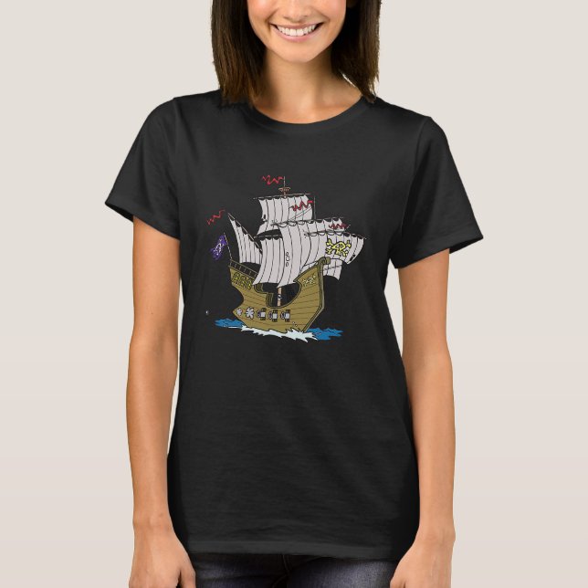 Pirat Frakt Broadside Attack Firing Cannon Cannonb T Shirt (Framsida)