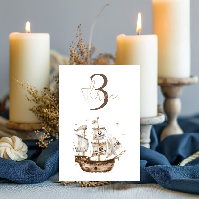Pirat Frakt Brown Nautical Themme Birthday Bordsnummer (Skapare uppladdad)