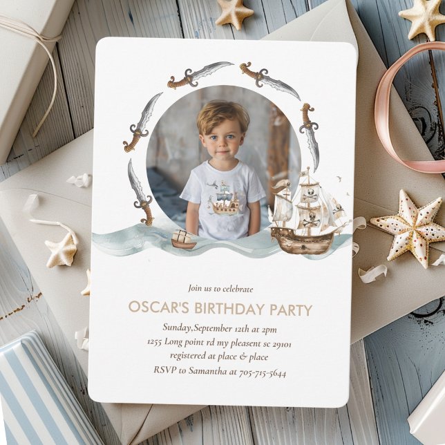 Pirat Frakt Brown Nautical Themme Birthday Inbjudningar (Skapare uppladdad)