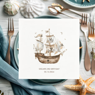 Pirat Frakt Brown Nautical Themme Birthday Pappersservett
