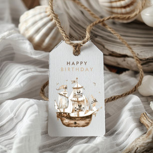 Pirat Frakt Brown Nautical Themme Birthday Presentetikett