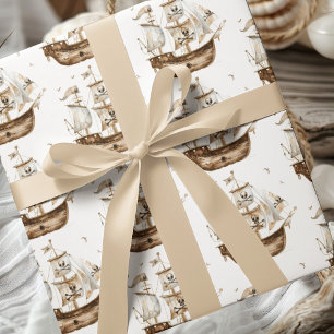 Pirat Frakt Brown Nautical Themme Birthday Presentpapper