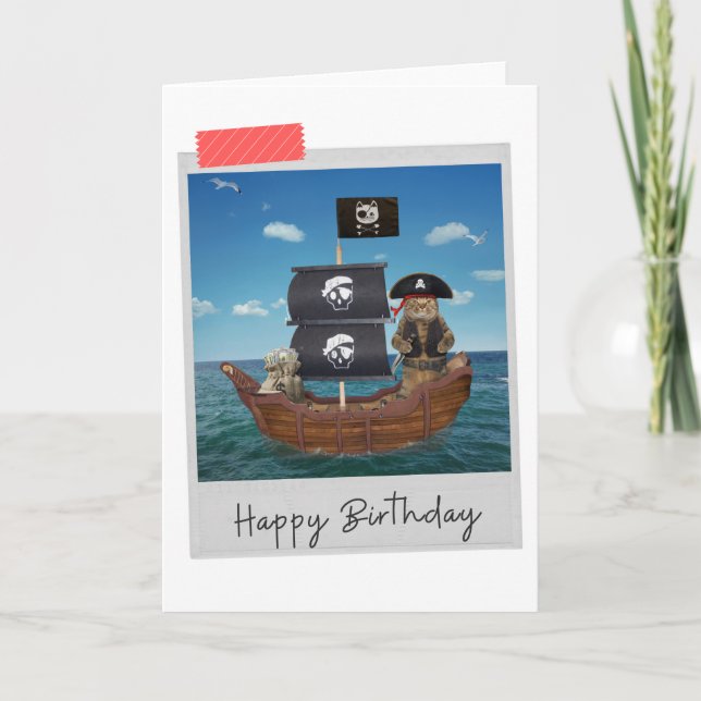 Pirat Frakt Cat Funny Birthday Card Kort (Framsida)
