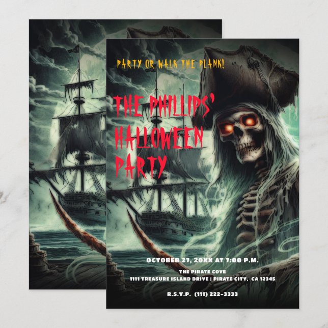 Pirat Frakt Ghost Halloween Costume Party Inbjudningar (Fram/baksida)