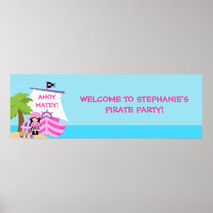 Pirat Frakt Girl Födelsedagsfest Banner Poster
