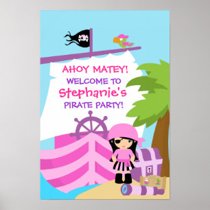 Pirat Frakt Girl Födelsedagsfest Poster