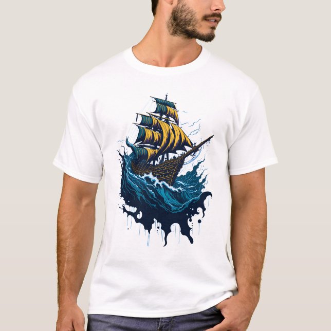 Pirat Frakt i Stormy Seas T Shirt (Framsida)