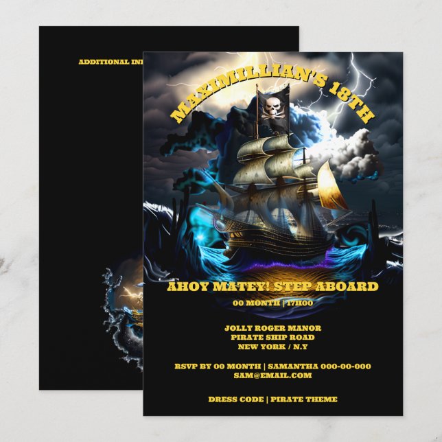 Pirat frakt Jolly Roger flagga night storm ahoy ko Inbjudningar (Fram/baksida)