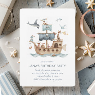 Pirat Frakt med djur i Kids Party Inbjudningar