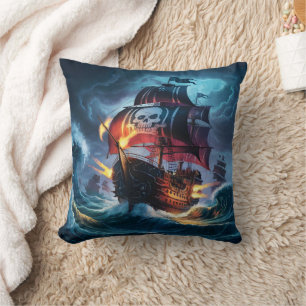 Pirat Frakt Navigation Stormy Seas på natten Kudde