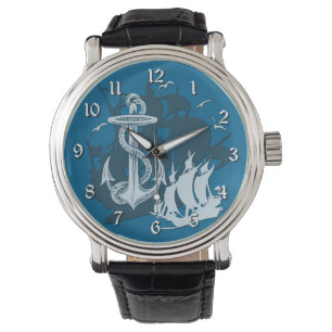 Pirat Frakt och Anchor White Silhouette Watch Armbandsur