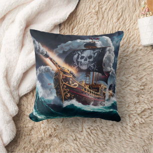 Pirat Frakt som seglar genom Stormy Seas vid Dusk Kudde