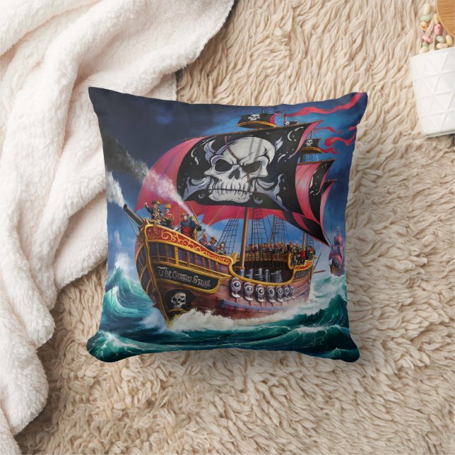 Pirat Frakt som seglar genom Stormy Seas vid Dusk Kudde (Filt)