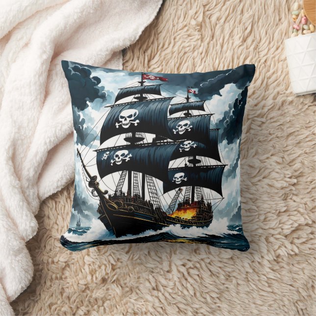 Pirat Frakt som seglar genom Stormy Seas vid Dusk Kudde (Filt)