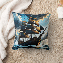 Pirat Frakt som seglar genom Stormy Seas vid Dusk Kudde