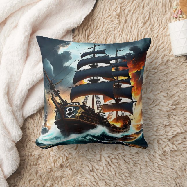 Pirat Frakt som seglar genom Stormy Seas vid Dusk Kudde (Filt)