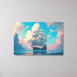 Pirat Frakt som seglar i fluffy Pastel Clouds Canvastryck