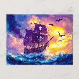 Pirat Frakt som seglar in i solnedgången på öppet Vykort