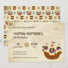 Pirat Frakt Treasure Karta Barns födelsedag Party Inbjudningar