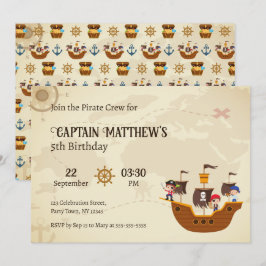 Pirat Frakt Treasure Karta Barns födelsedag Party Inbjudningar