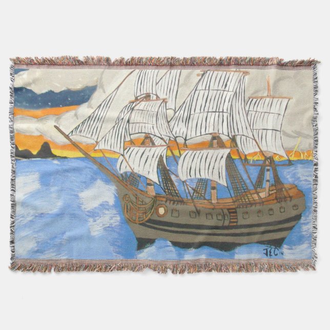 Pirat Frakt vid Sea Throw Blanket Mysfilt (Framsidan)