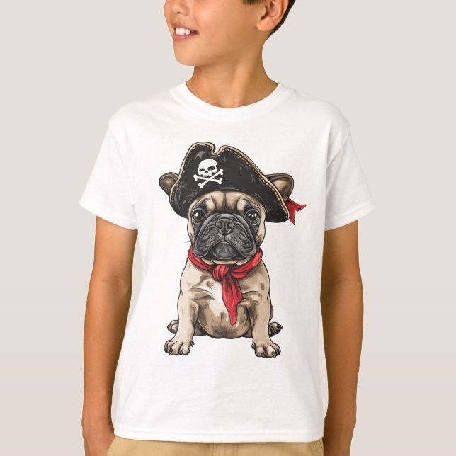 Pirat Fransk Bulldog Skull Korsben T Shirt (Framsida)