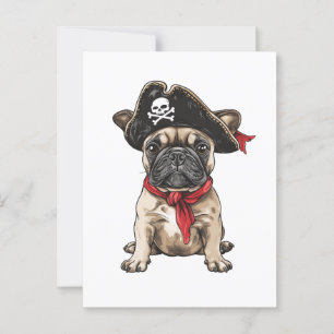 Pirat Fransk Bulldog Skull Korsben Vykort