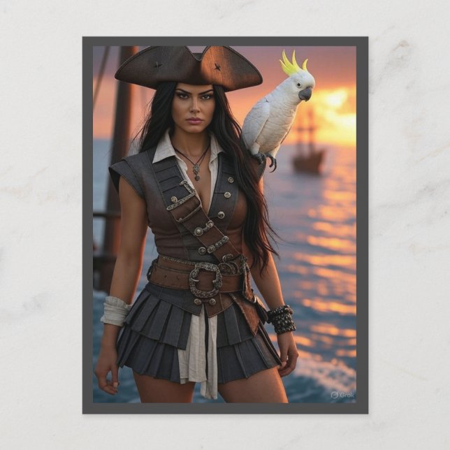  Pirat Frau Sundowner Vykort (Framsida)