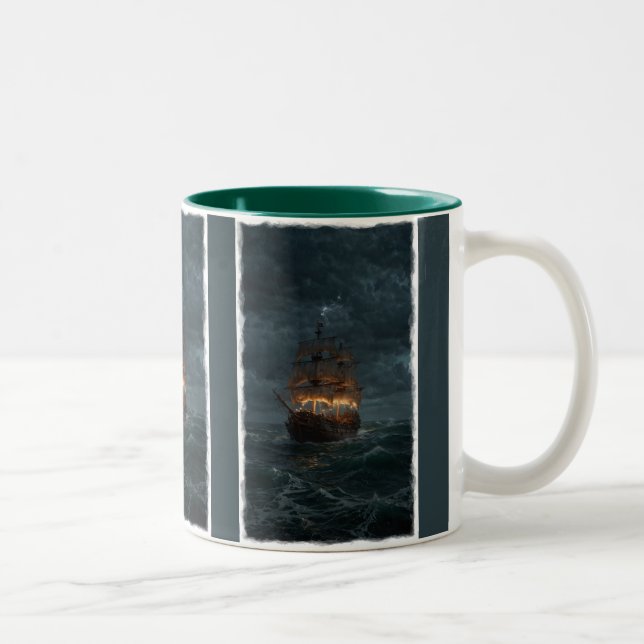 Pirat Galleon på spanska Maine Två-Tonad Mugg (Höger)
