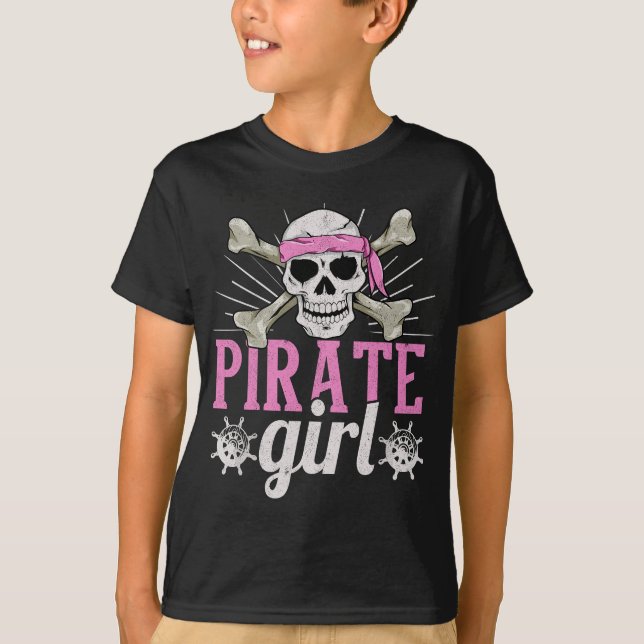 Pirat Girl Caribbean Freebooter Skull Female Pira T Shirt (Framsida)