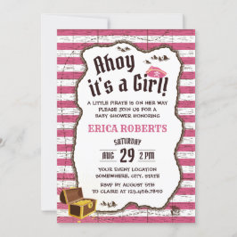 Pirat Girl Rosa Rand Karta Baby Shower för barn i  Inbjudningar