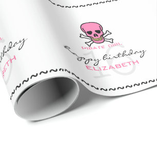 Pirat Girl Rosa Skull Personlig 16:e födelsedagen Presentpapper