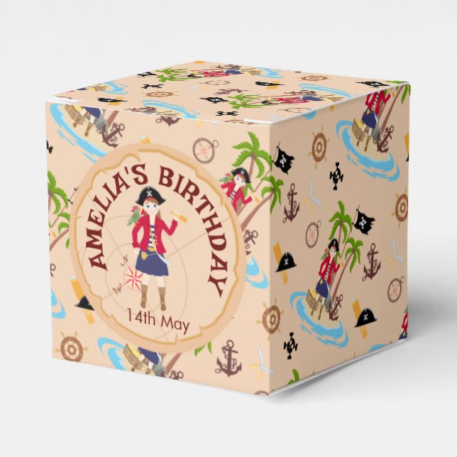 Pirat Girl Treasure Karta Roligt Födelsedagsfest  Presentaskar (Framsidan Sidan)