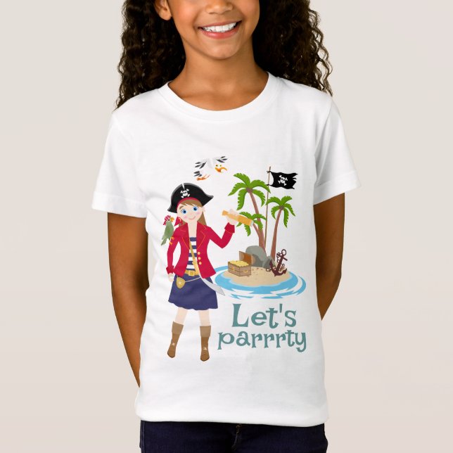 Pirat Girl Treasure Karta Roligt Födelsedagsfest  T Shirt (Framsida)