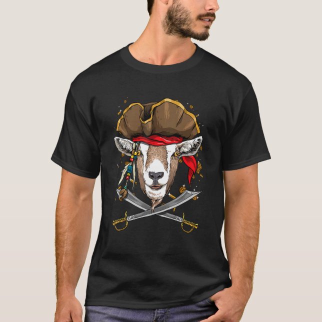 Pirat Goat Jolly Roger Flagga Nautical Farmer Goat T Shirt (Framsida)